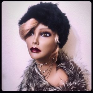 Real Fur Genuine Black Rabbit Knitted Beanie Hat